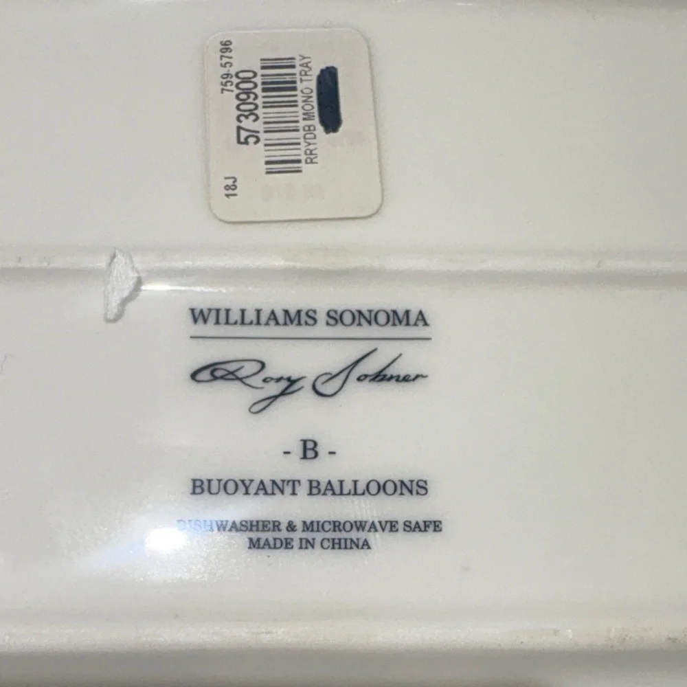 Williams Sonoma Cream and Black Rectangular Plate